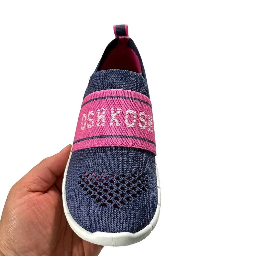 OshKosh Toddler Girls Slip on Knit Sneaker Size 9‎ Navy Blue-Pink Lightweight